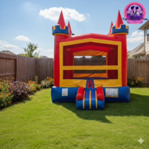 Kids enjoying the Lucky Bounce House rental from InflateaPearl Oasis Experience at a birthday party in McKinney, TX
